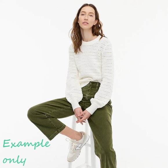 đ NEW J. Crew Green Balloon Sleeve Pointelle Sweater XL - Picture 7 of 7